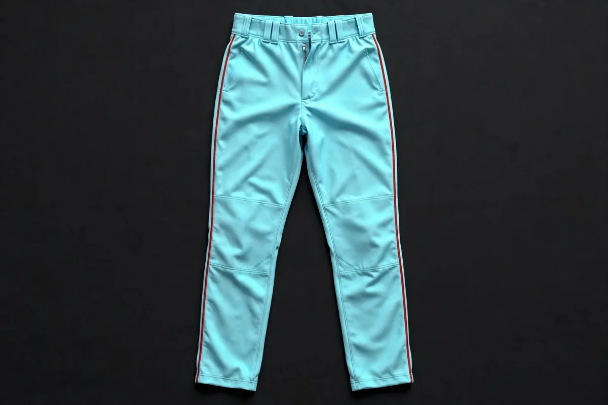Specialty pants, Caribbean blue with red piping